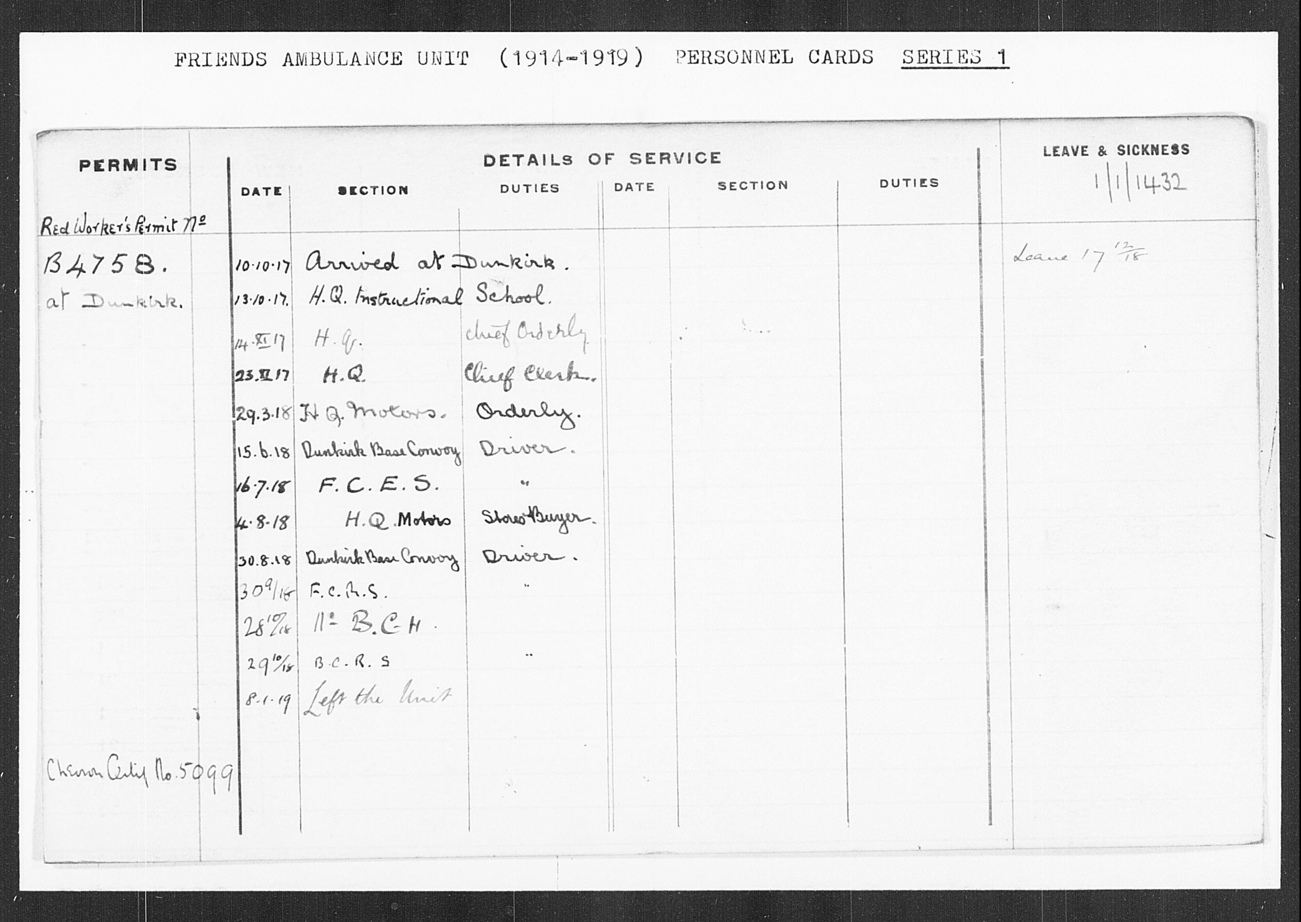 Oliver, Kenneth Friends Ambulance personnel card p. 2
